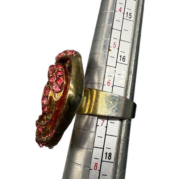 VTG Kirks Folly Red Pave Rhinestone Rose Flower Ring Size 6.75 Gold Tone Party - Picture 8 of 9